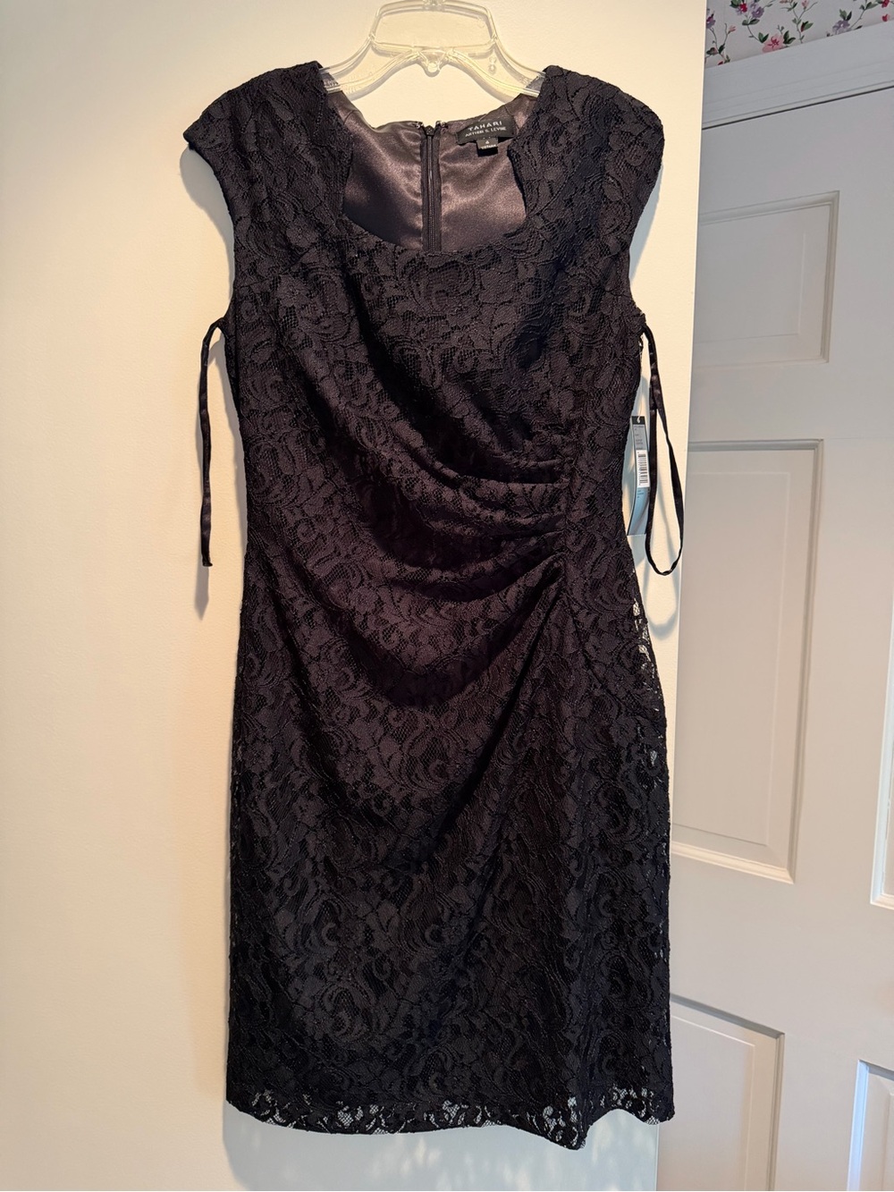 Tahari Black Lace Sheath Midi Dress NWT